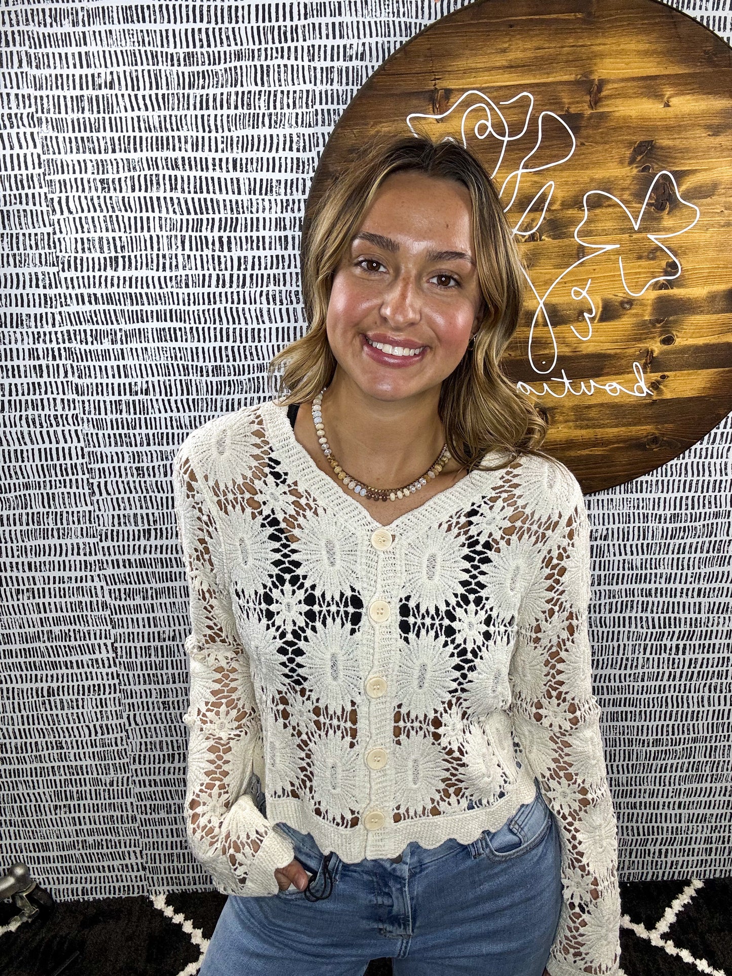 Lissy Crochet 3/4 Slv Cardigan