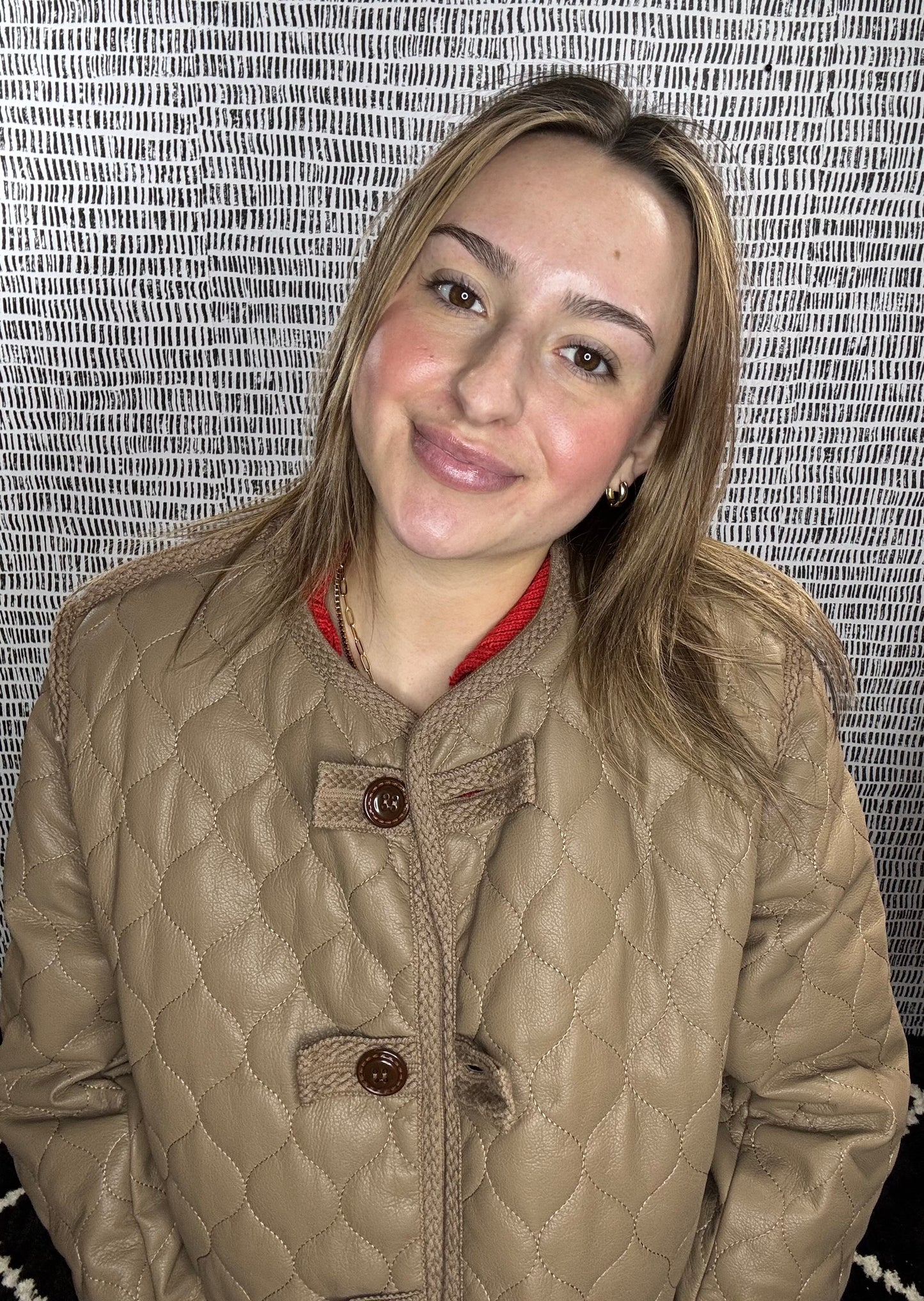 Faux Leather Quilted Coat