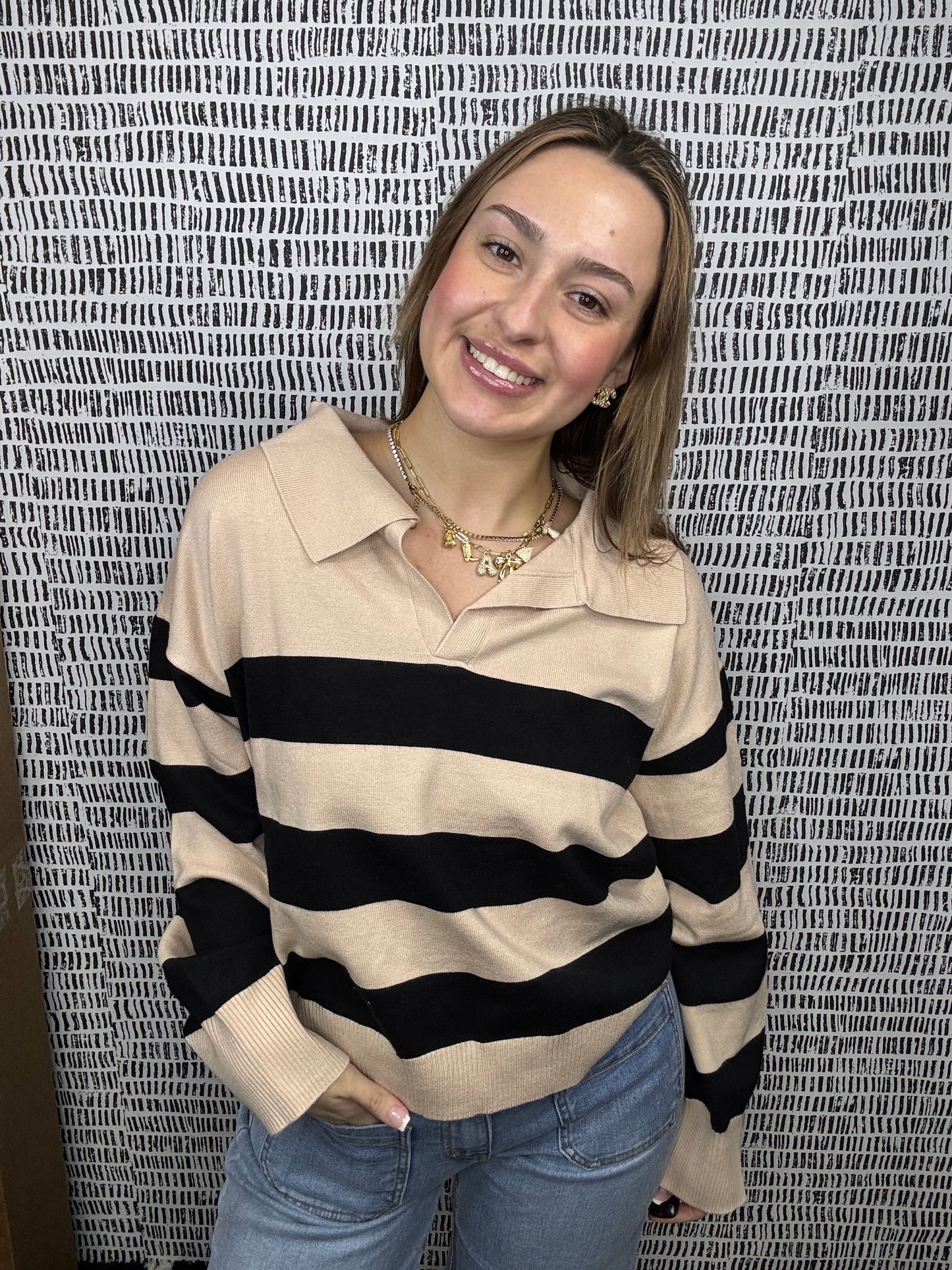 Polo Stripe Sweater Top