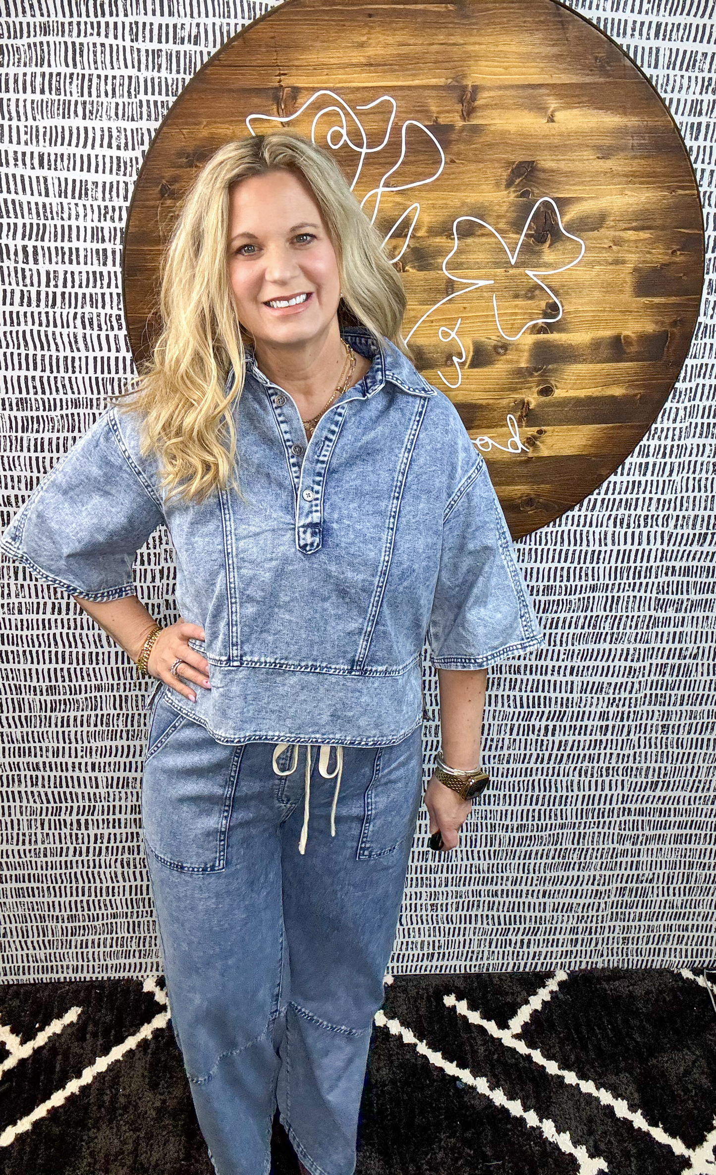 Denim Collared Oversized Top