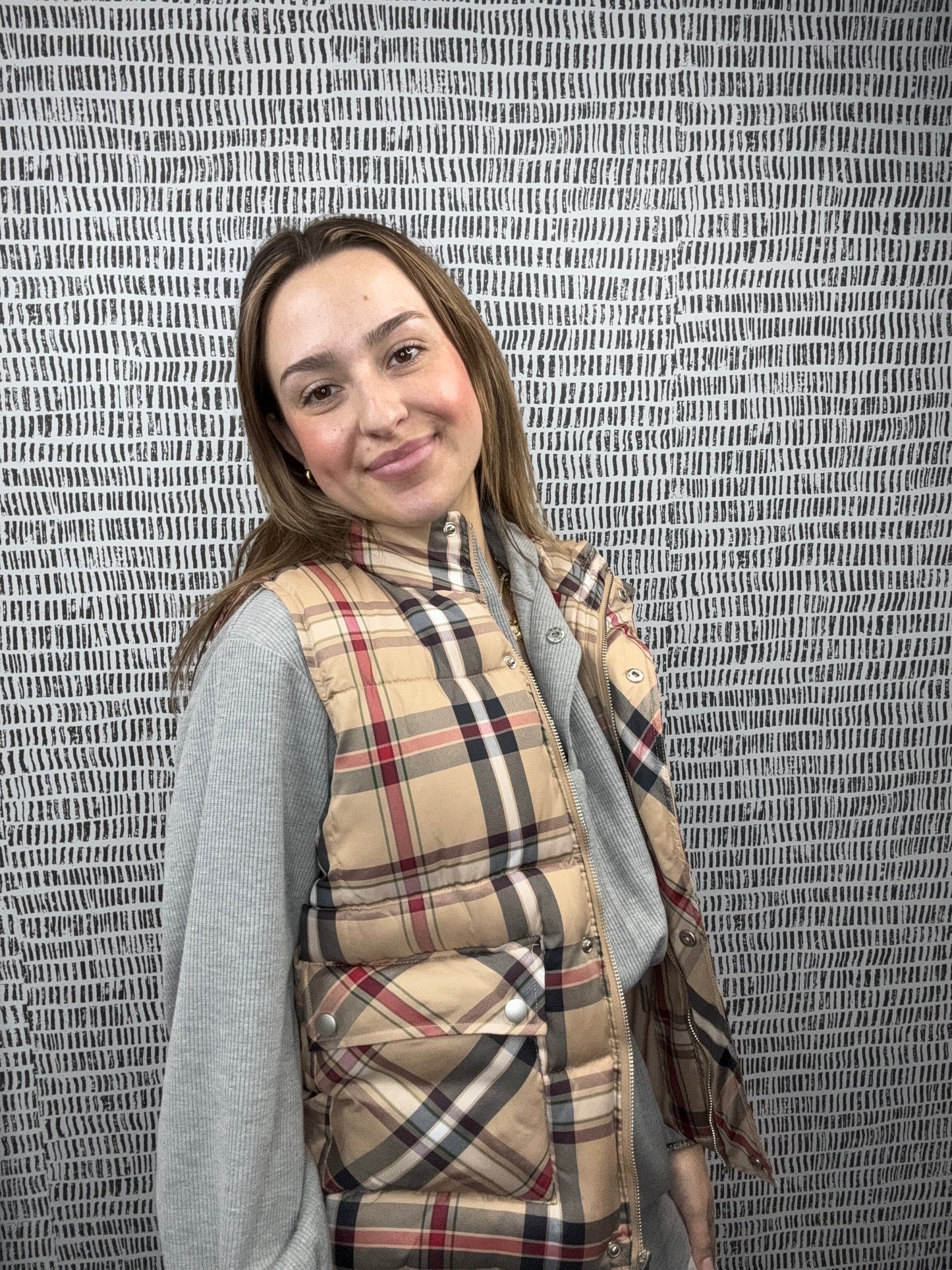 Plaid Check Print Puffer Vest
