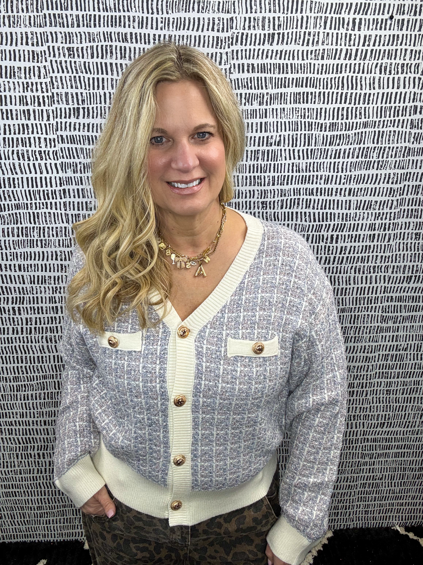 Tweed Gold Button Knit Cardigan
