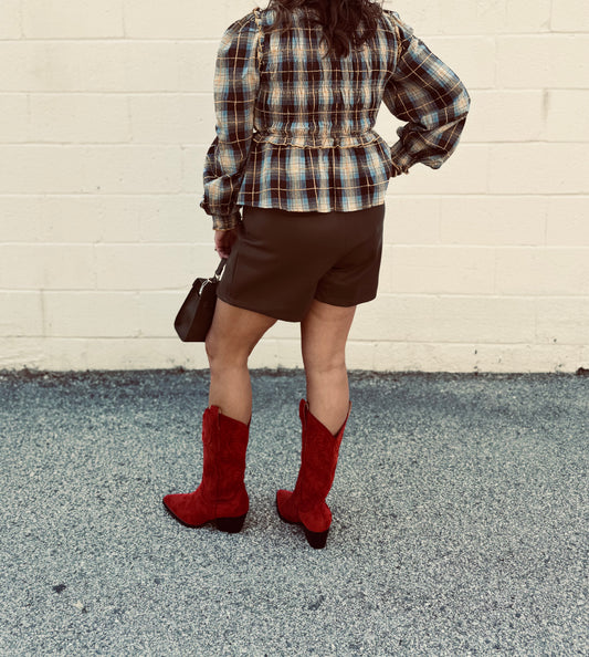 Penelope Smocked Plaid Bow Blouse