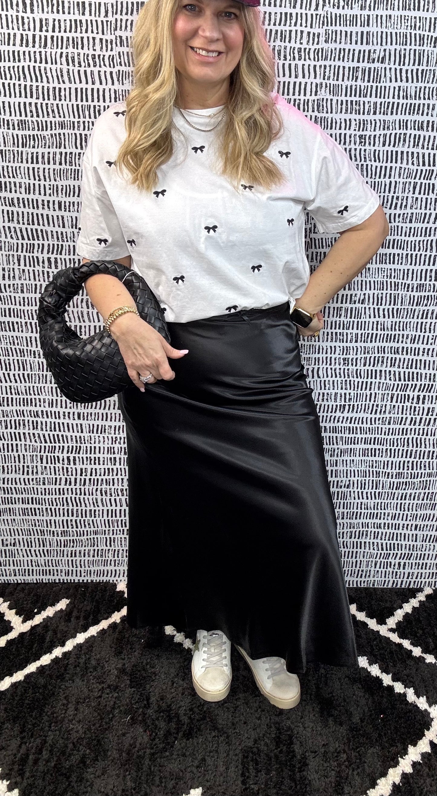 Bow Embroidered 100%Cotton Short-Sleeve Knit Top