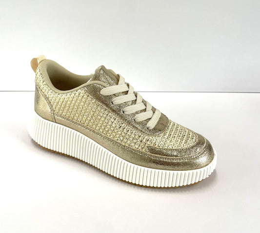 Gold woven platform sneaker available at Erin Rose Boutique