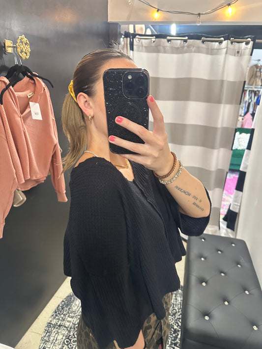 V-Neck Cropped Waffle Top