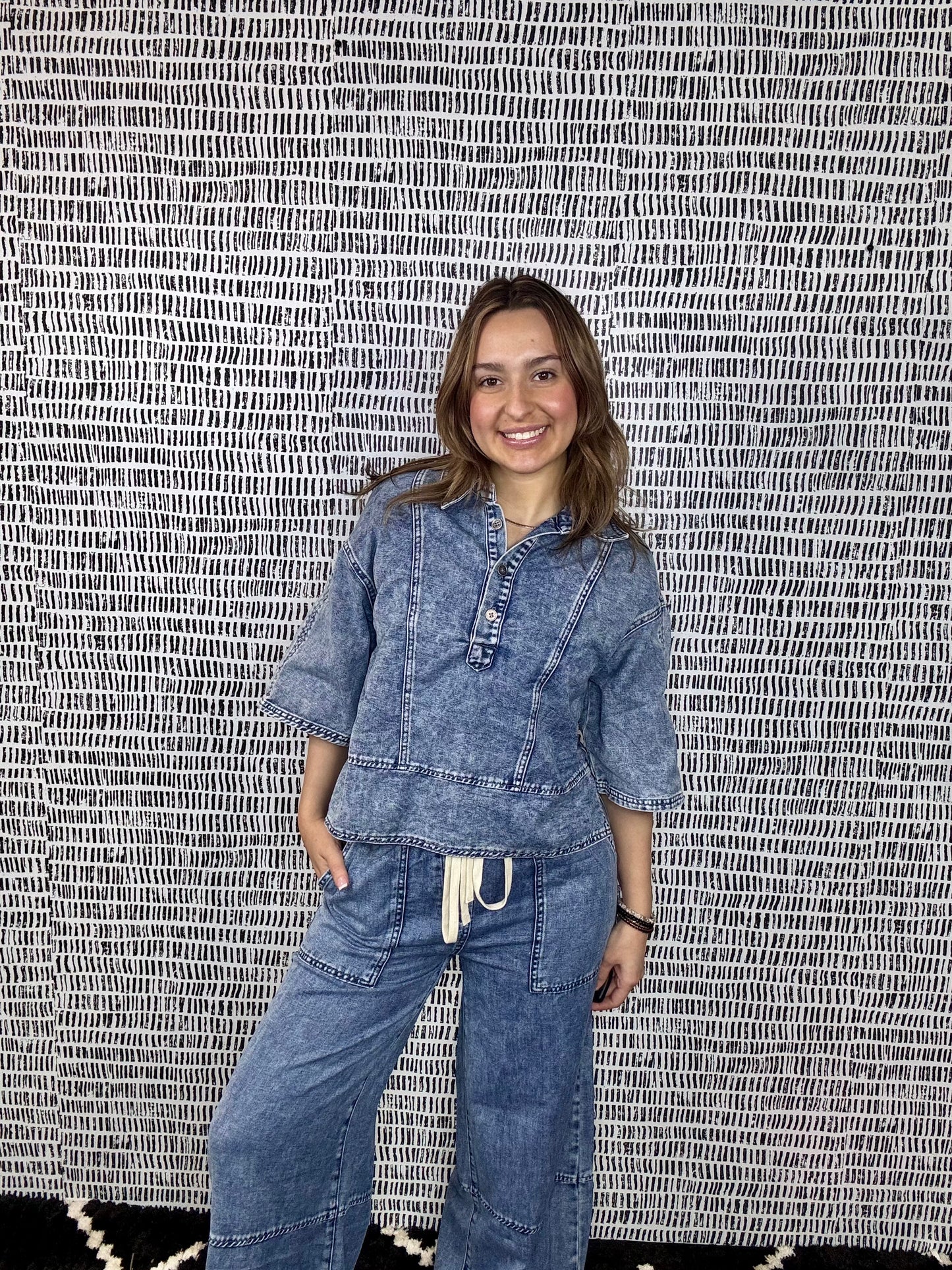 Denim Collared Oversized Top