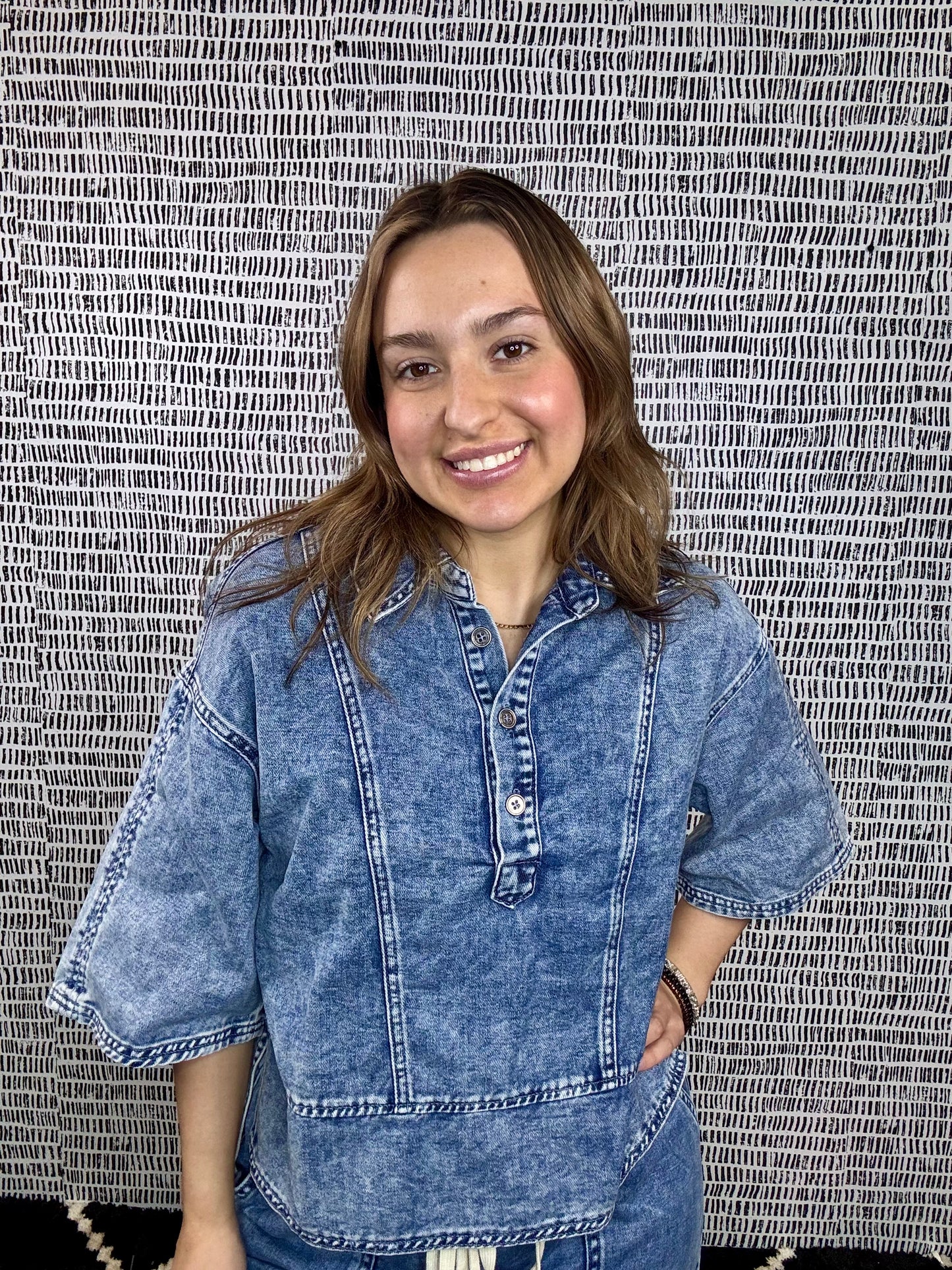 Denim Collared Oversized Top