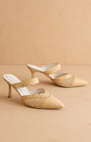 The Tia Pointed Toe Raffia Detail Kitten Heel