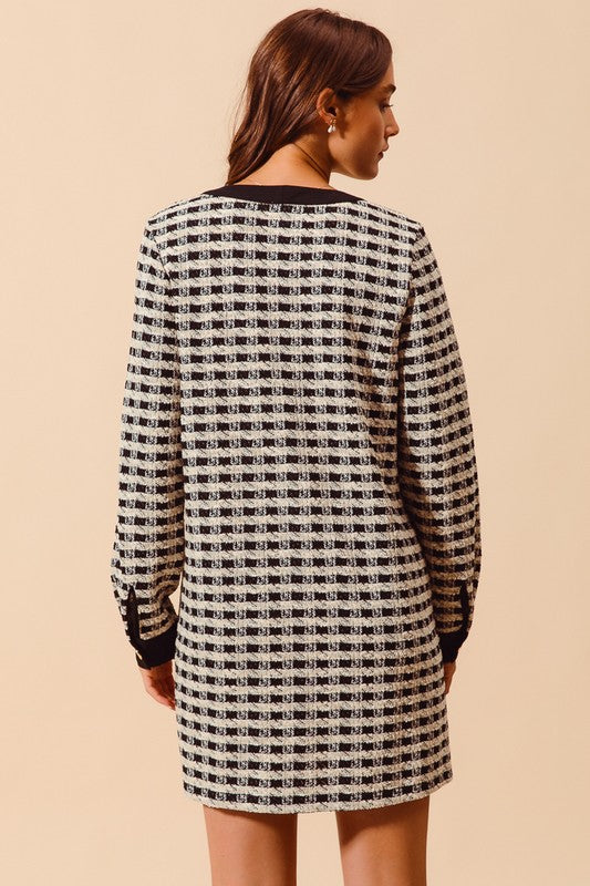 Ribbon Plaid Tweed Button Dress