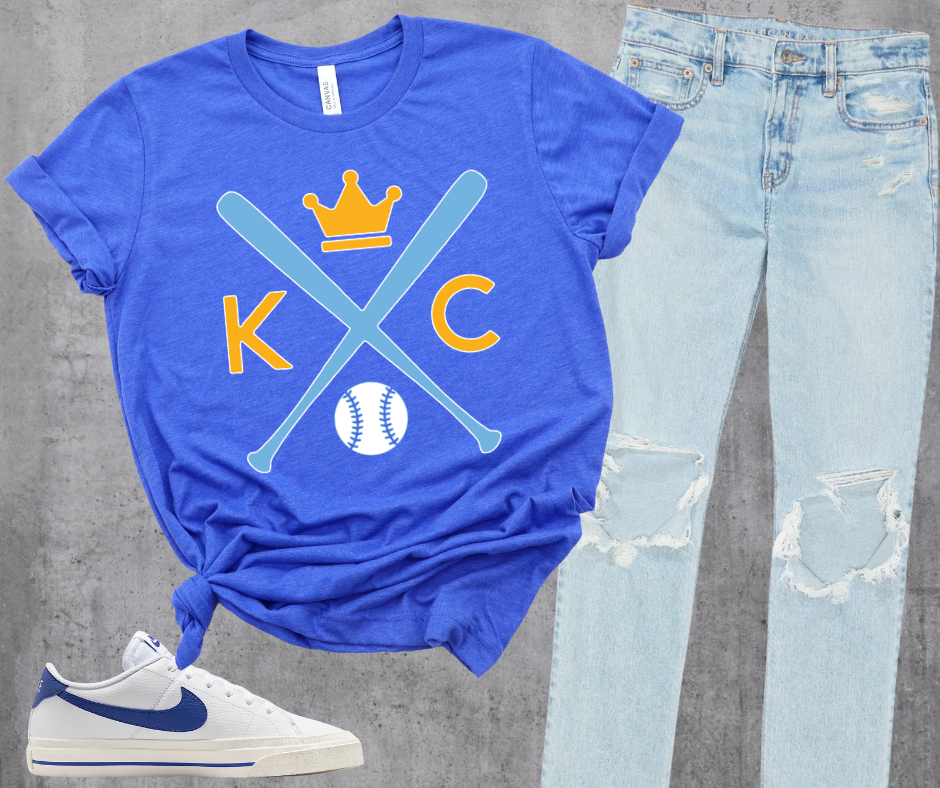 KC Baseball Cross Bats Heather Blue Tee