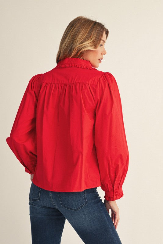 Rachel Ruffle Accent Button Down Lovely Shirt