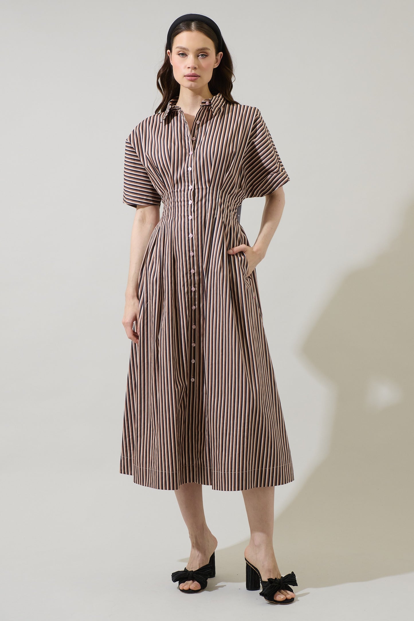 Barkline Stripe Pleated Midi Dress