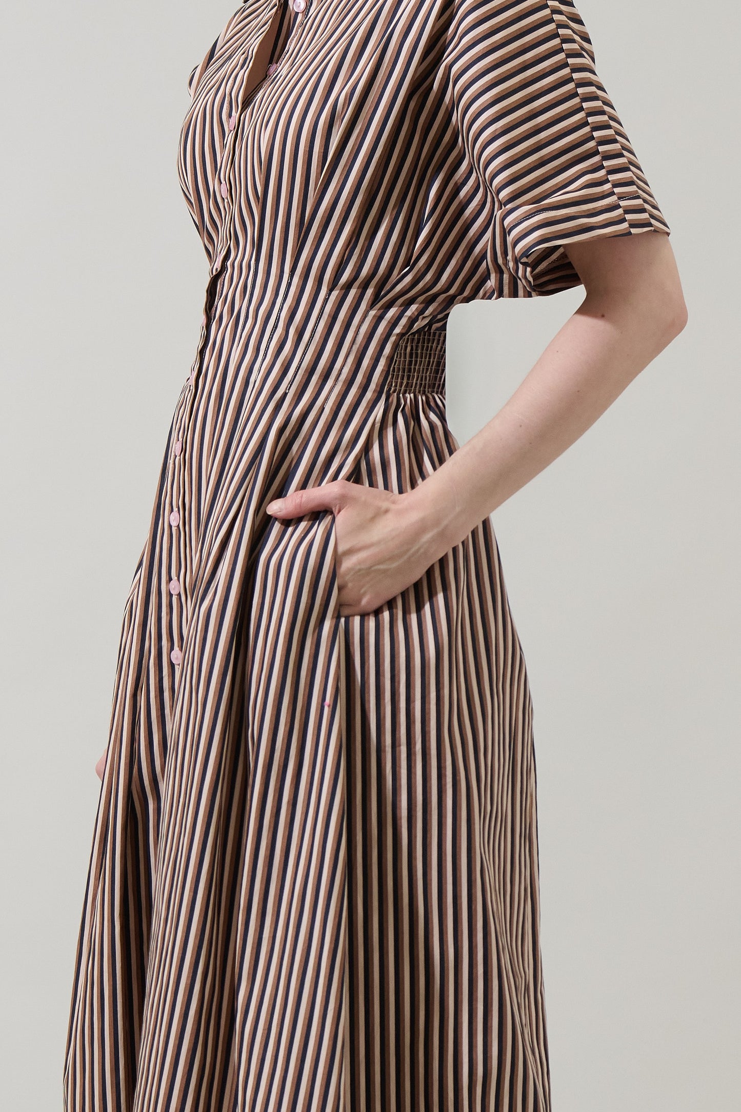 Barkline Stripe Pleated Midi Dress