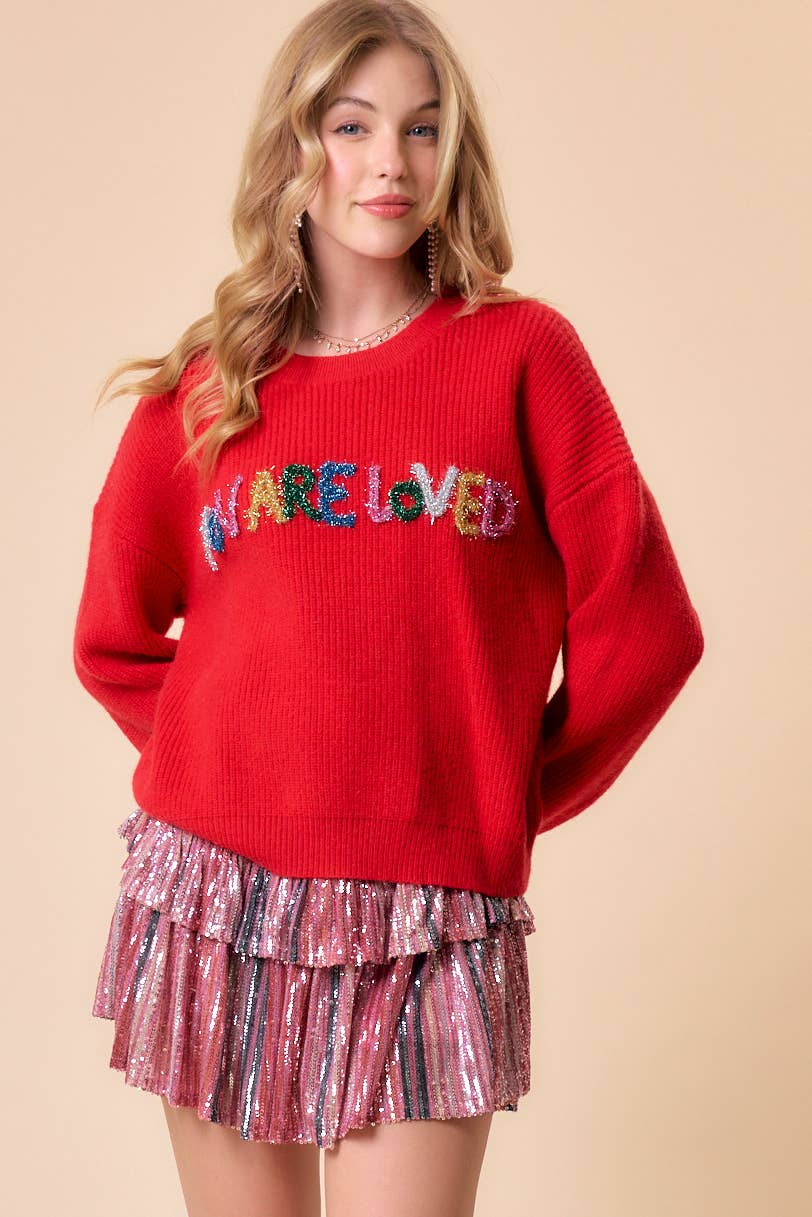 YOU ARE LOVED Sparkle Multi Letter Sweater
