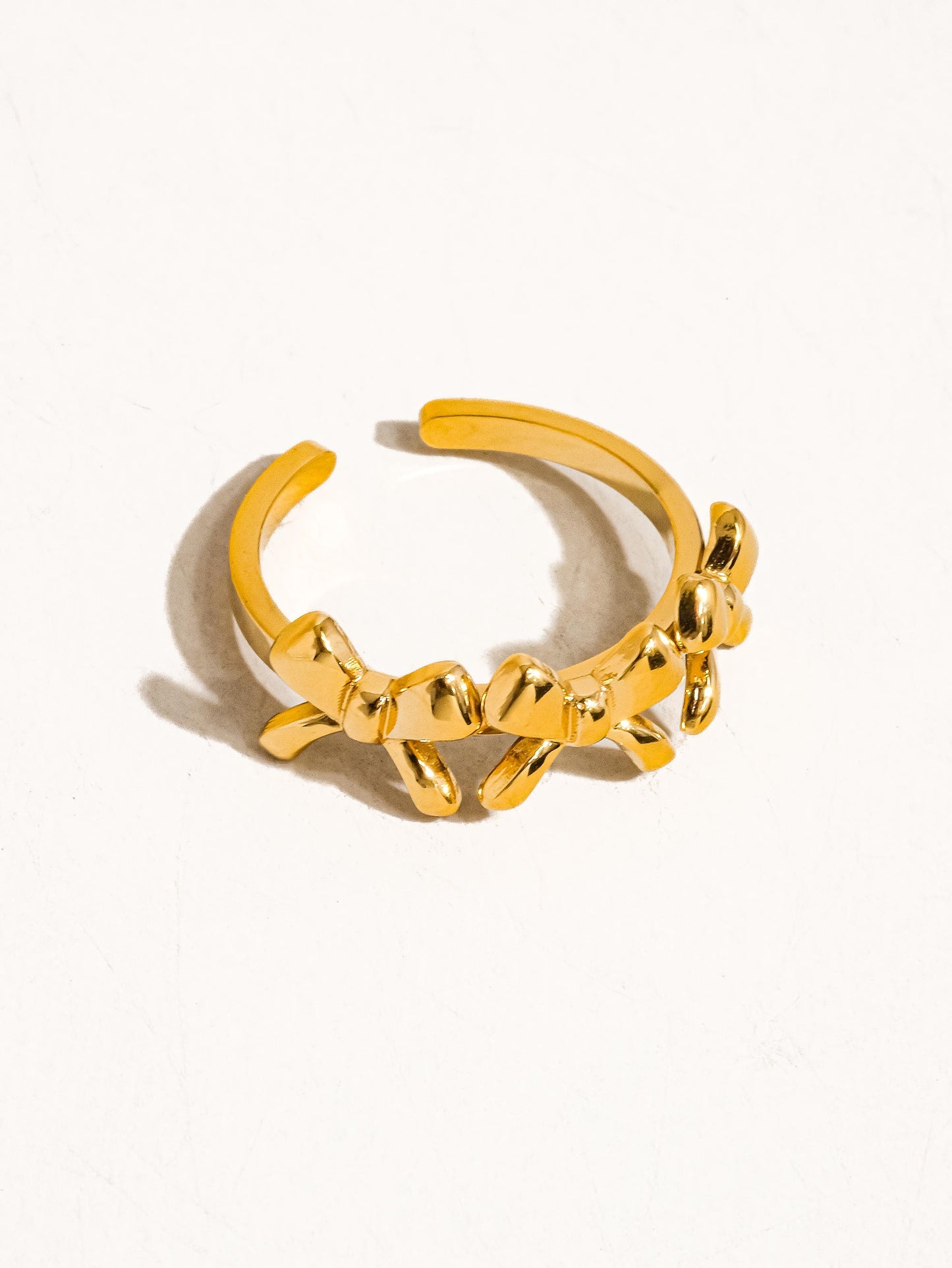 18K Gold Non-Tarnish Three Bow Ring