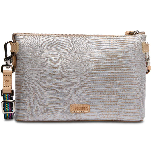 Consuela Midtown Crossbody with Silver Lizard Embossed Finish and Rainbow Strap