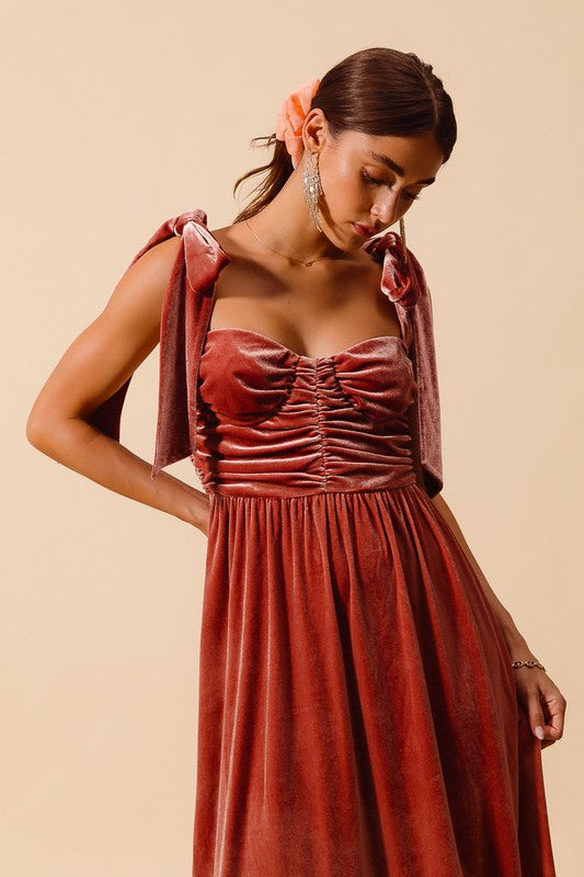 Velvet Holiday Ribbon Strap Dress