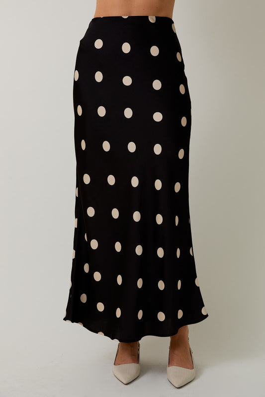 Dotty Satin Midi Skirt