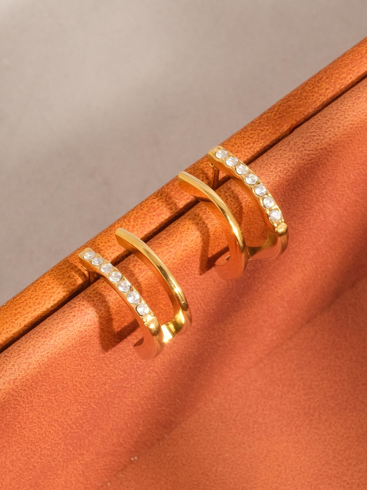 18K Gold Non-Tarnish CZ Double Hoop Stud