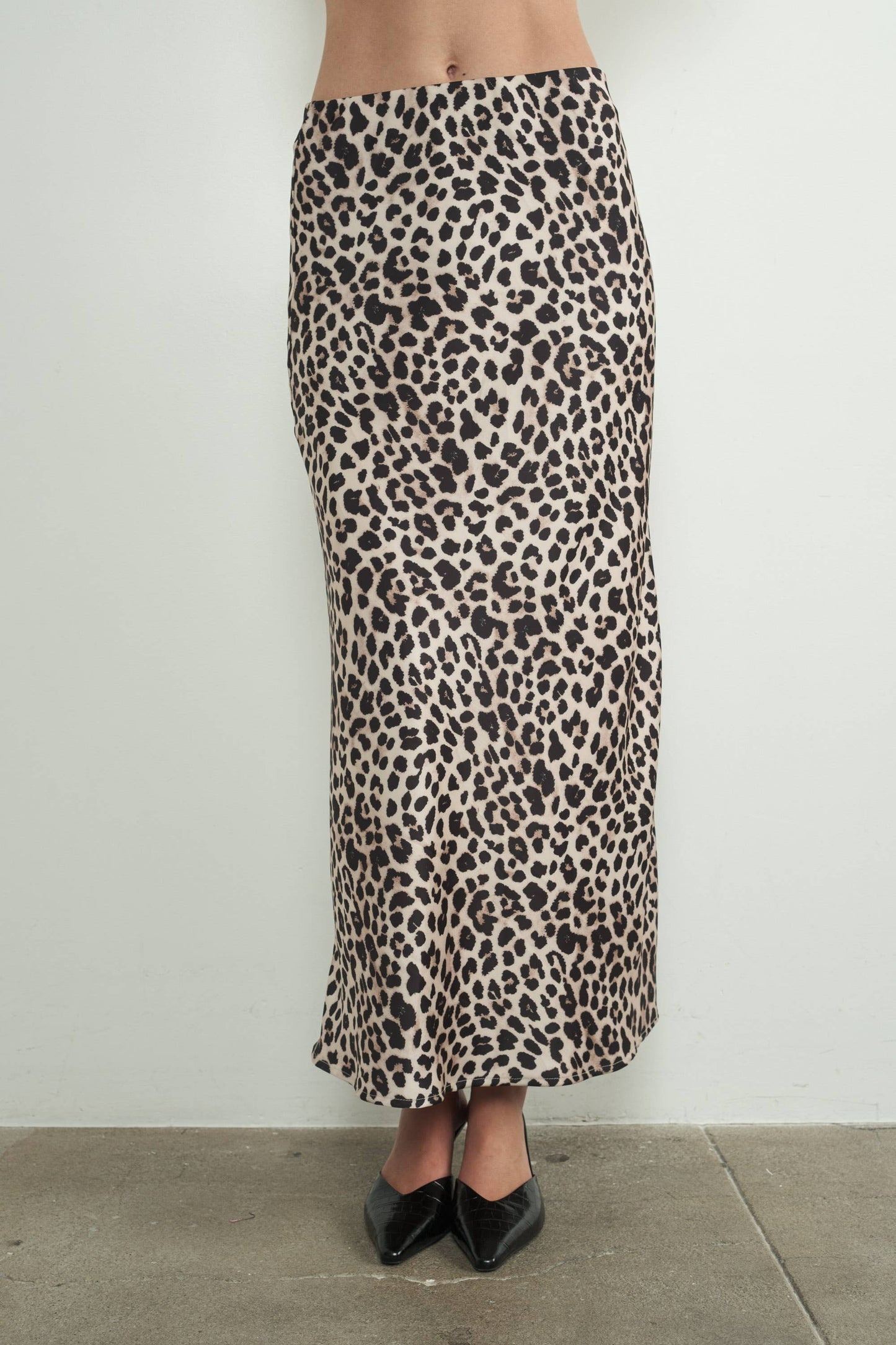 Leopard Satin Effect Midi Skirt w/ Lining