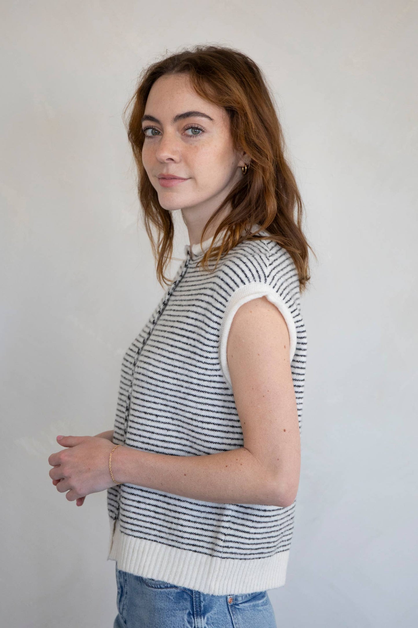 Abby Rose Striped Piper Vest Cardigan