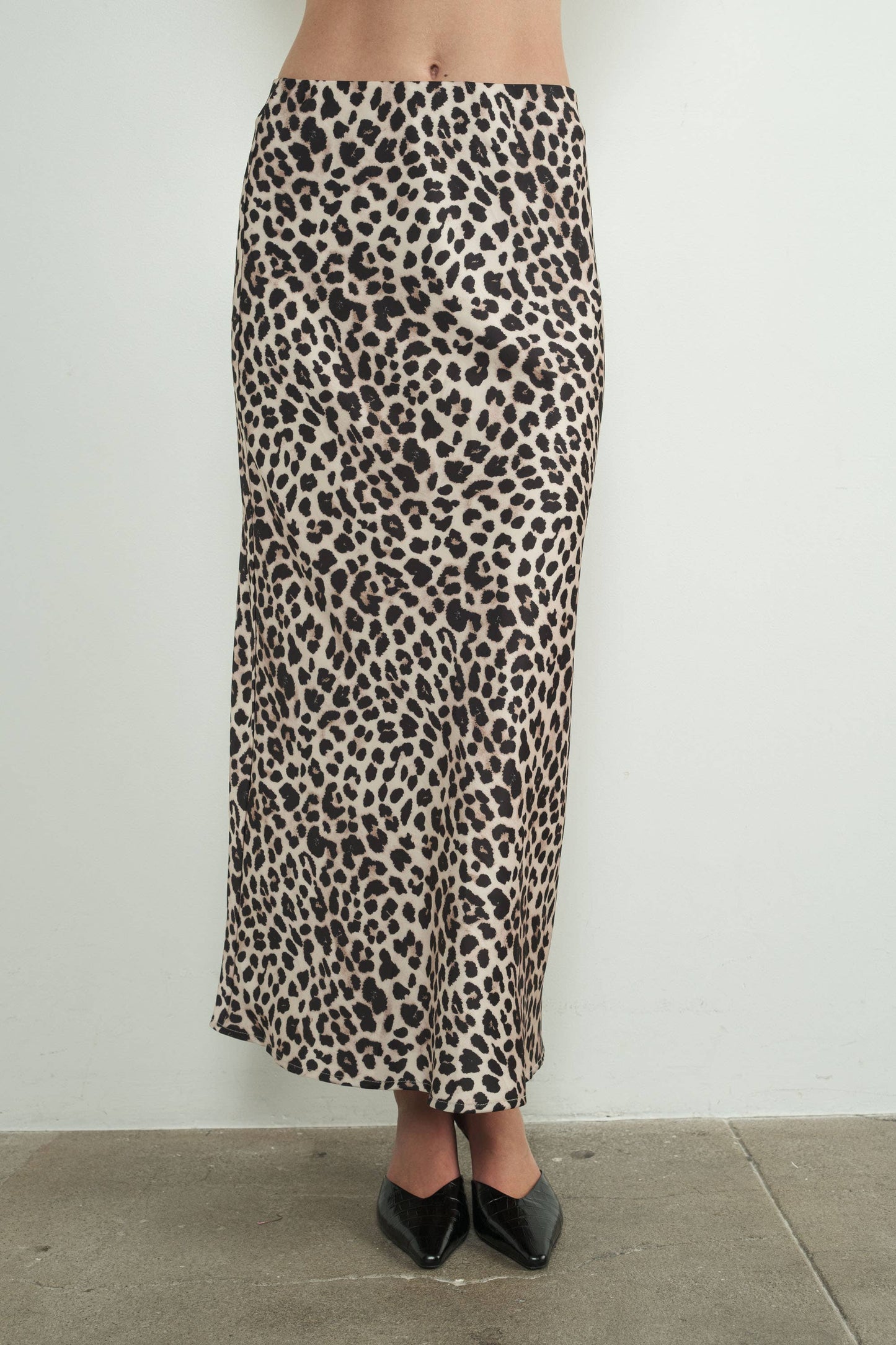 Leopard Satin Effect Midi Skirt w/ Lining