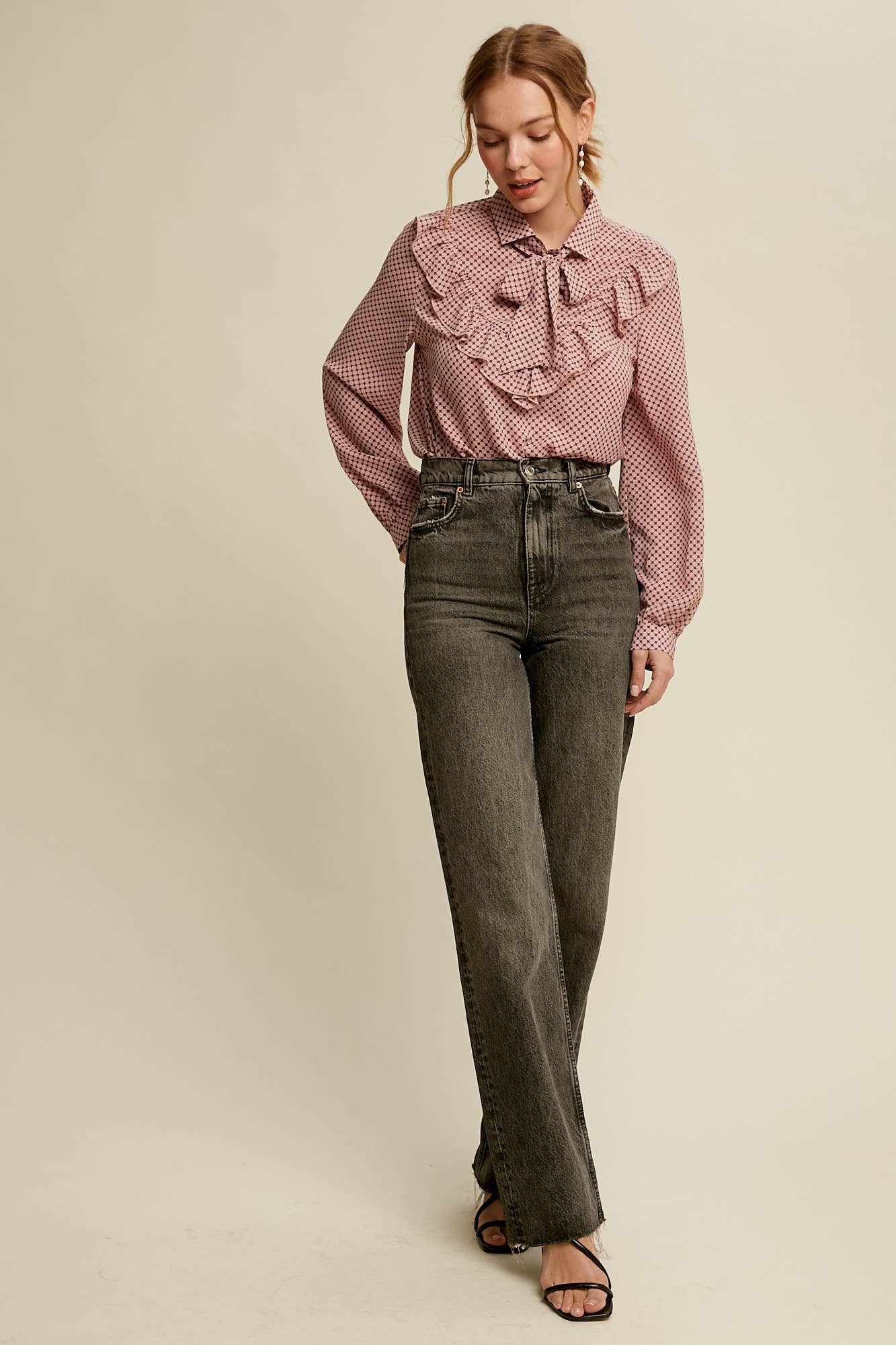 Raina Ruffle Tie-Neck Printed Blouse