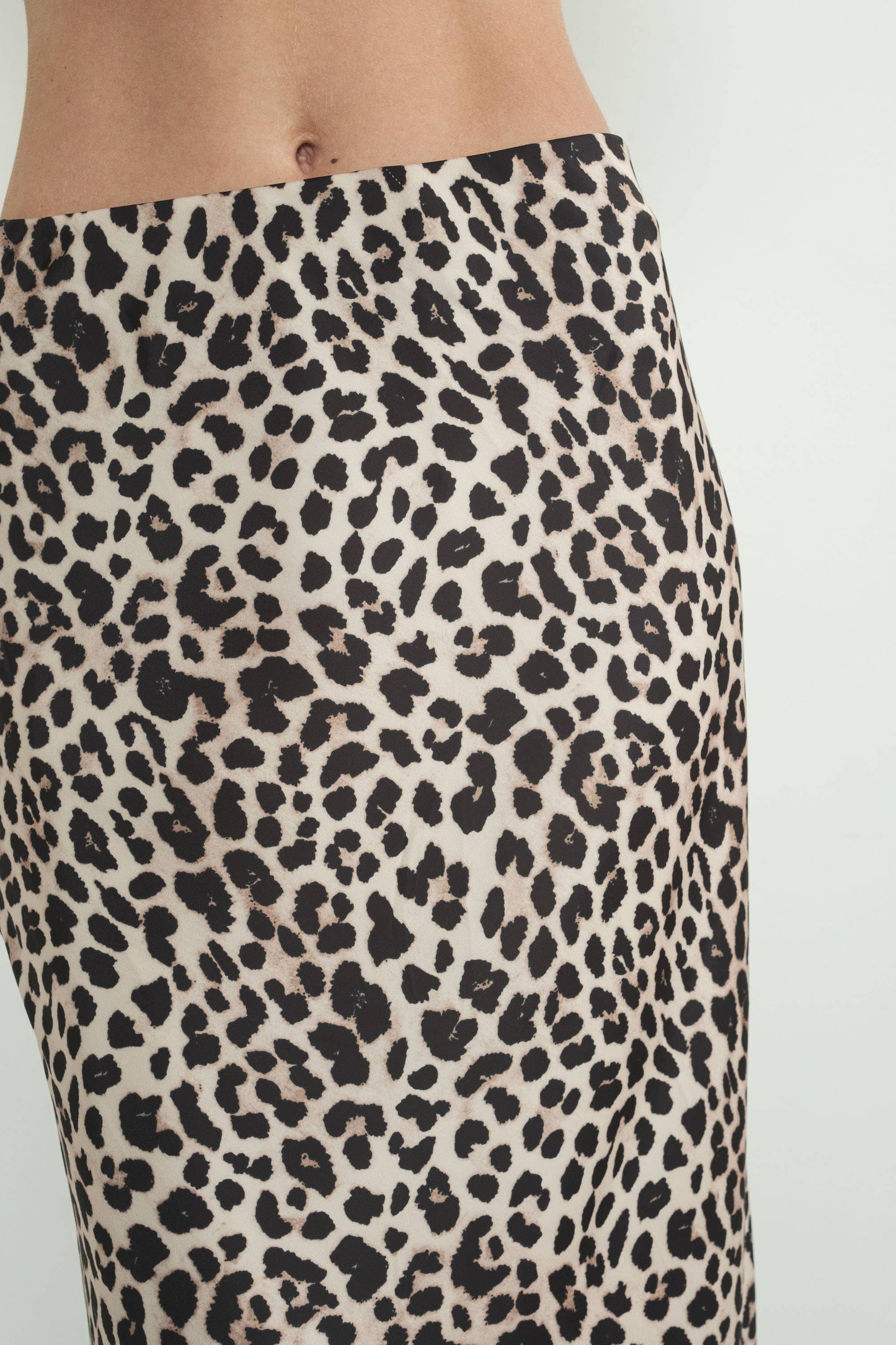 Leopard Satin Effect Midi Skirt w/ Lining