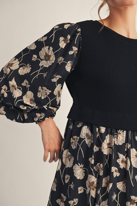 Carrie Contrast Floral Midi Dress