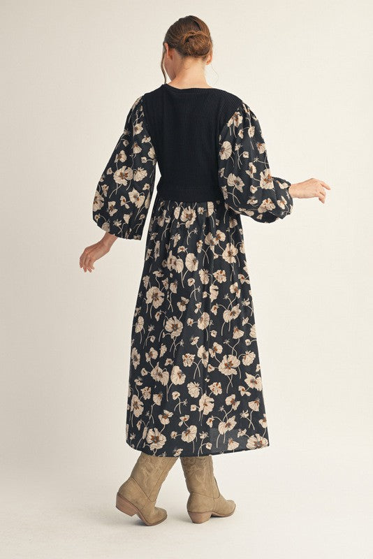 Carrie Contrast Floral Midi Dress