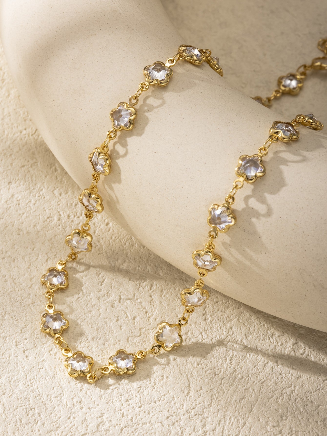 Gold Zipped Zirconia Flower Necklace