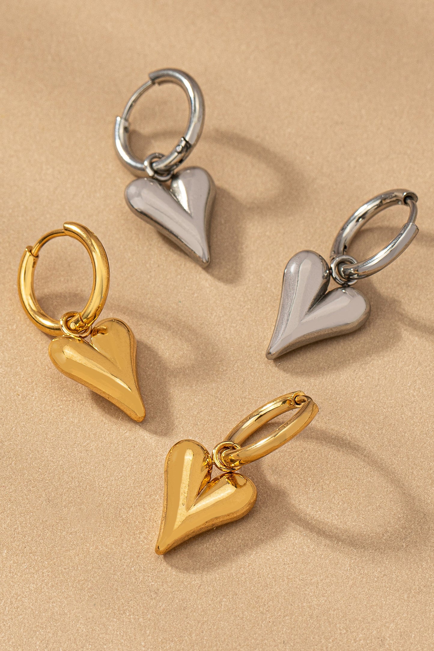 Stainless Steel Puff Heart Huggie Earring