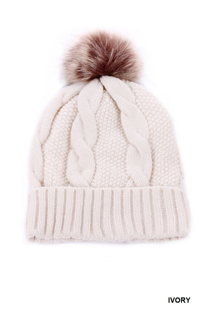 Cable Knit Pom Pom Beanie