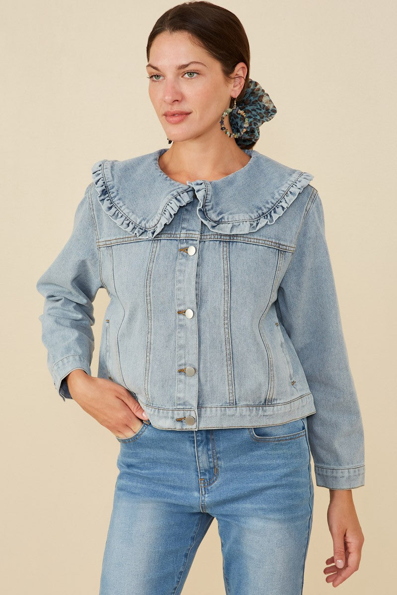 Hope Denim Ruffle Collared Jacket