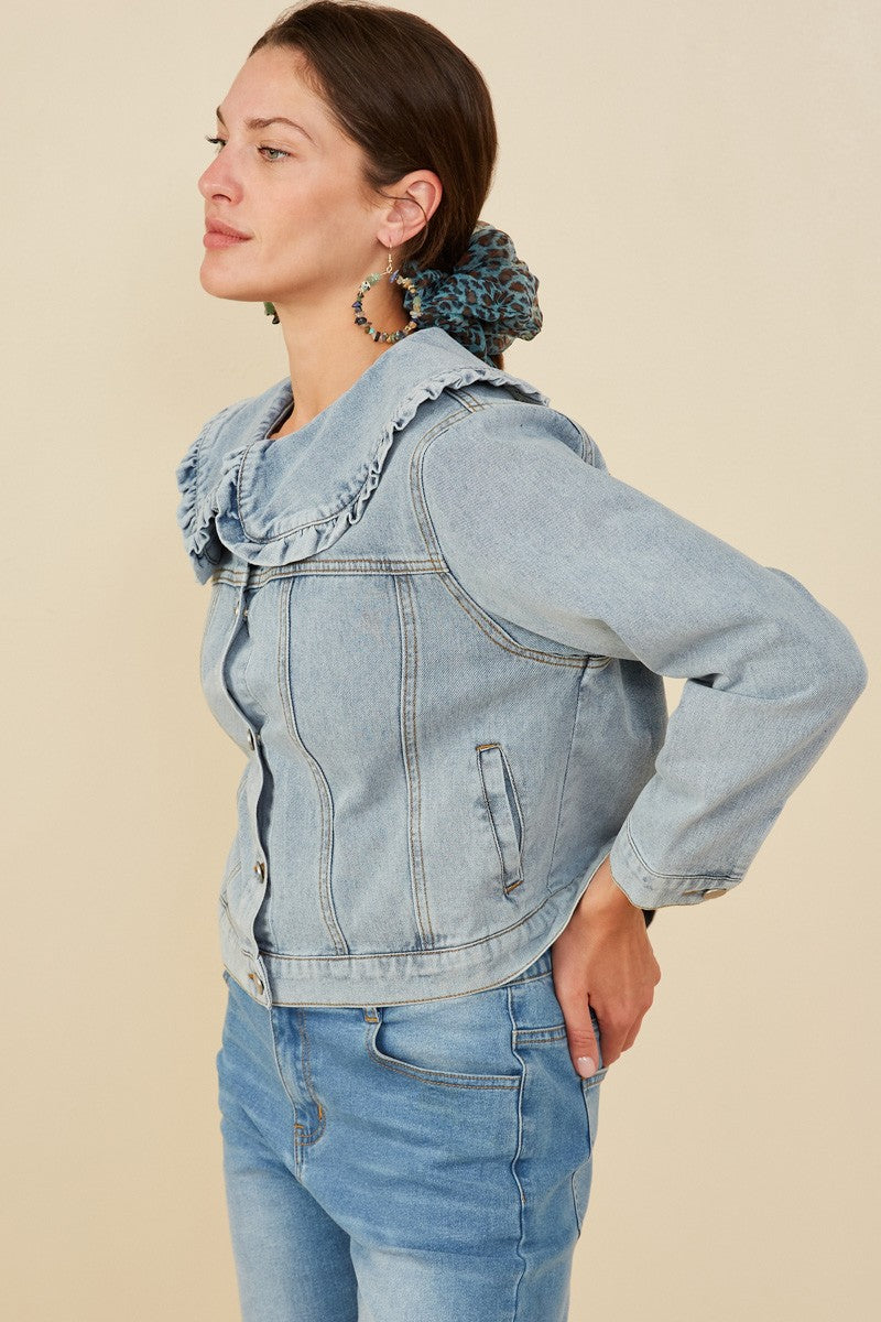Hope Denim Ruffle Collared Jacket