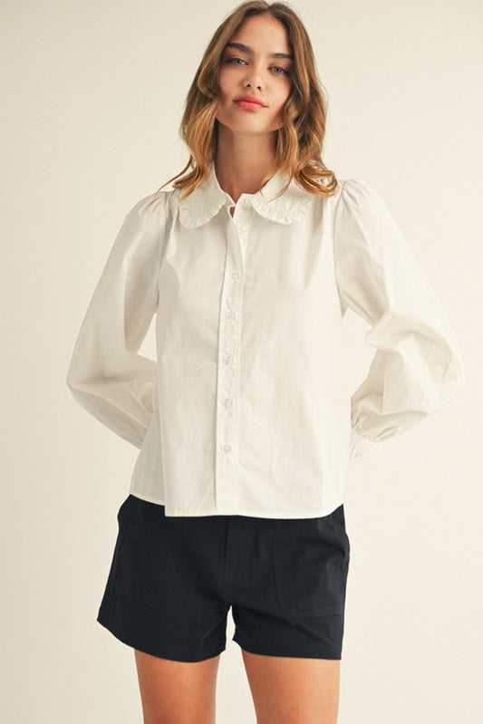 Rachel Ruffle Accent Button Down Lovely Shirt