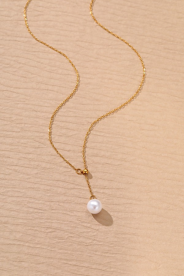 18K Stainless Steal Y Neck Pearl Necklace