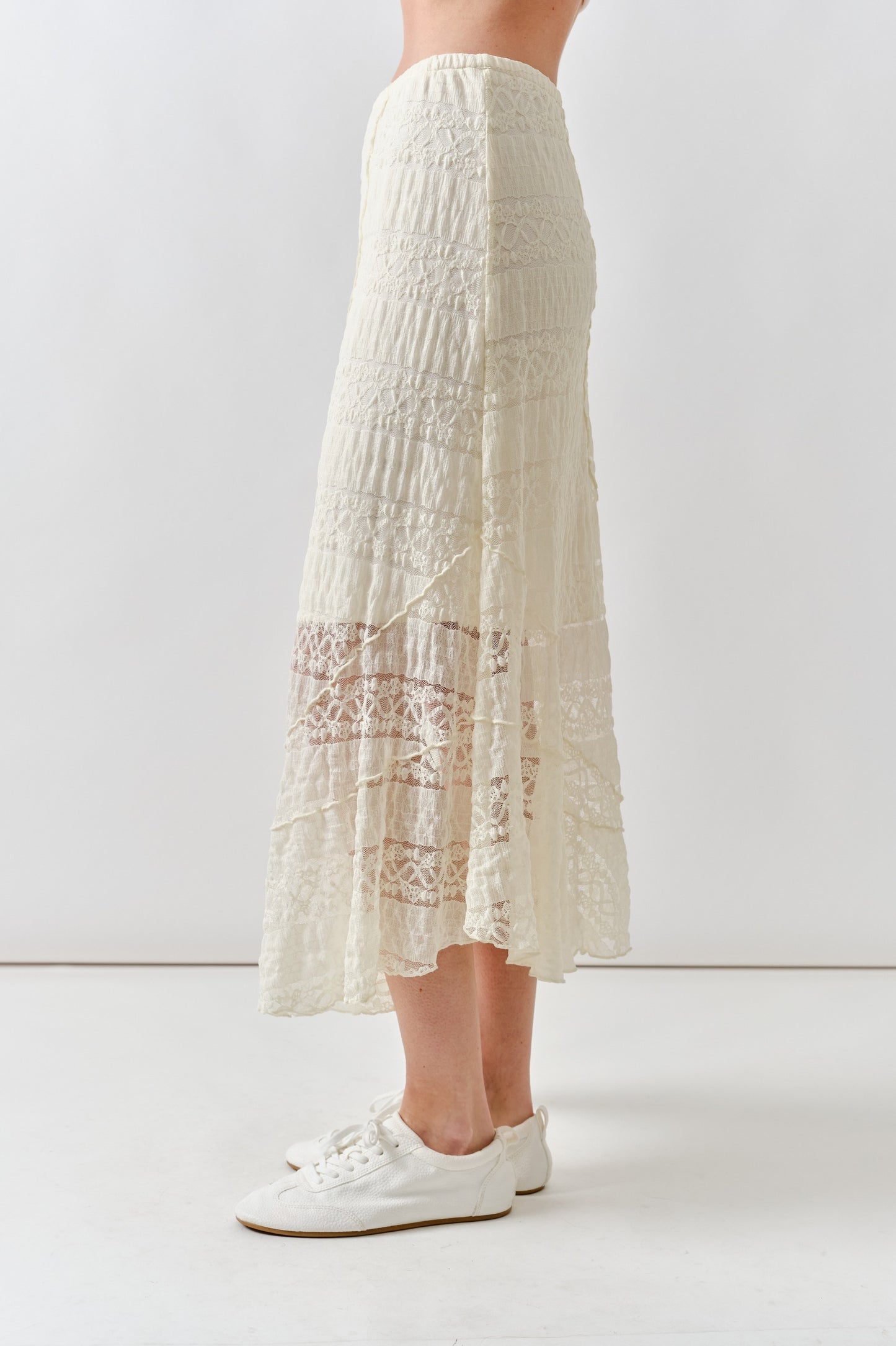 Lace Asymmetrical Hem Midi Skirt