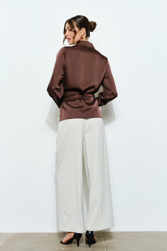 Stella Satin Wrap Waist Blouse