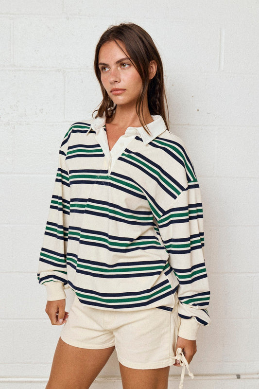 Clara Classic Striped Collared Rugby Shirt