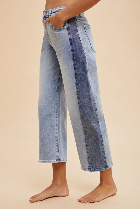 Tammy Two Tone Crop Stretch Barrel Jean