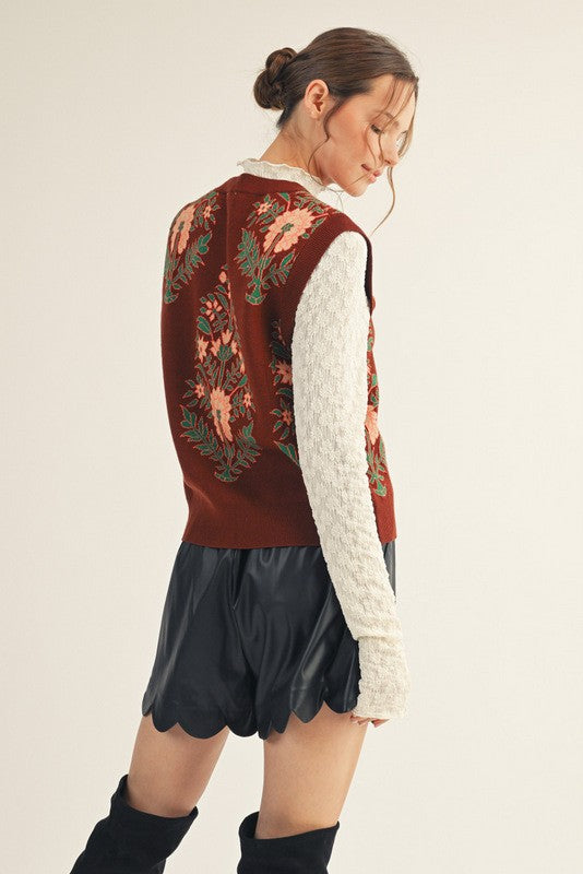 Vikki Floral Pattern Lovely Sweater Vest