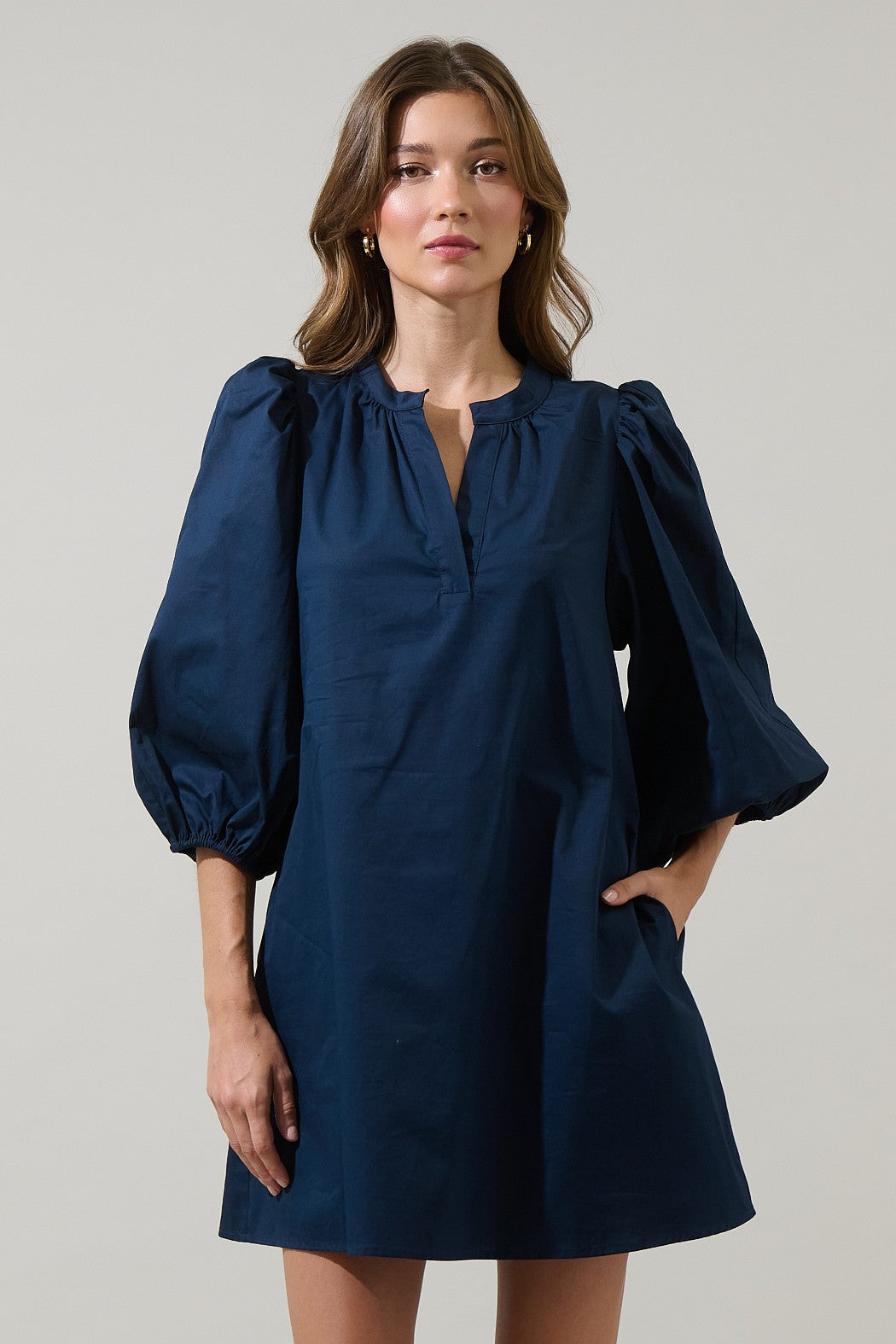 Victoria Shift Split Neck Mini Dress