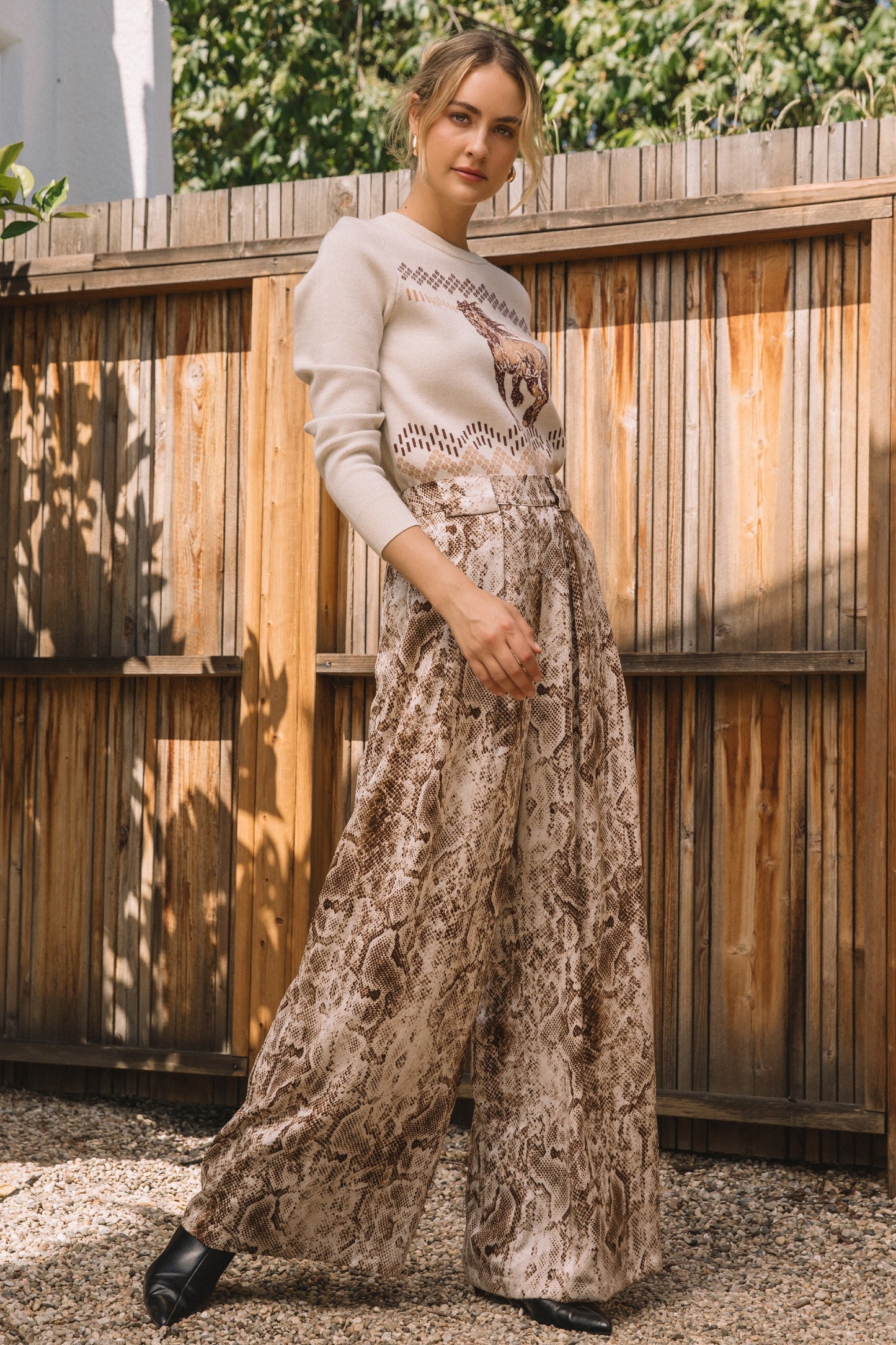Zoe Snake Print Elastic Waistband Pants