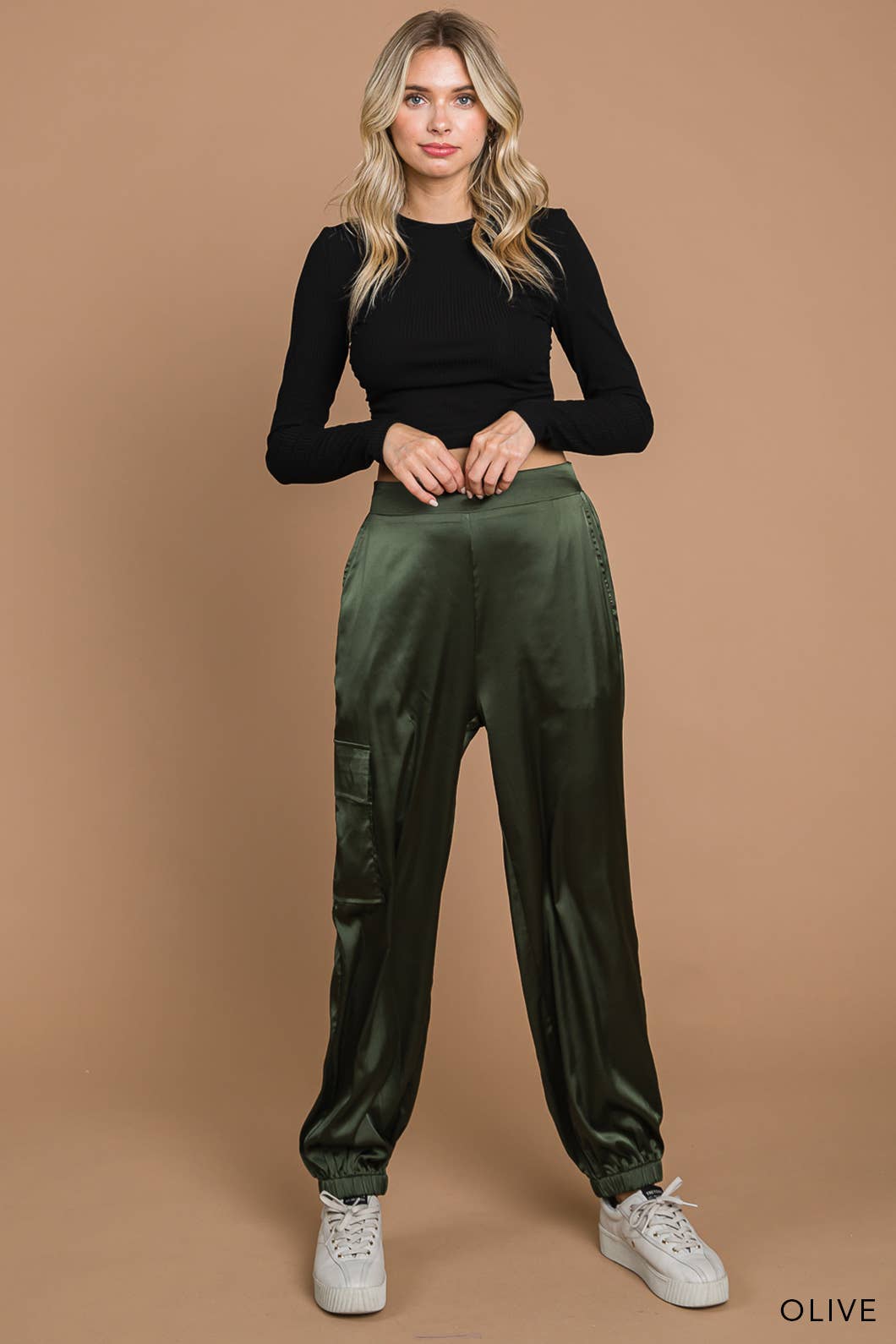 Stretched Satin Cargo Pants