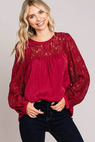 Satin Blouse w/ Lace Neck