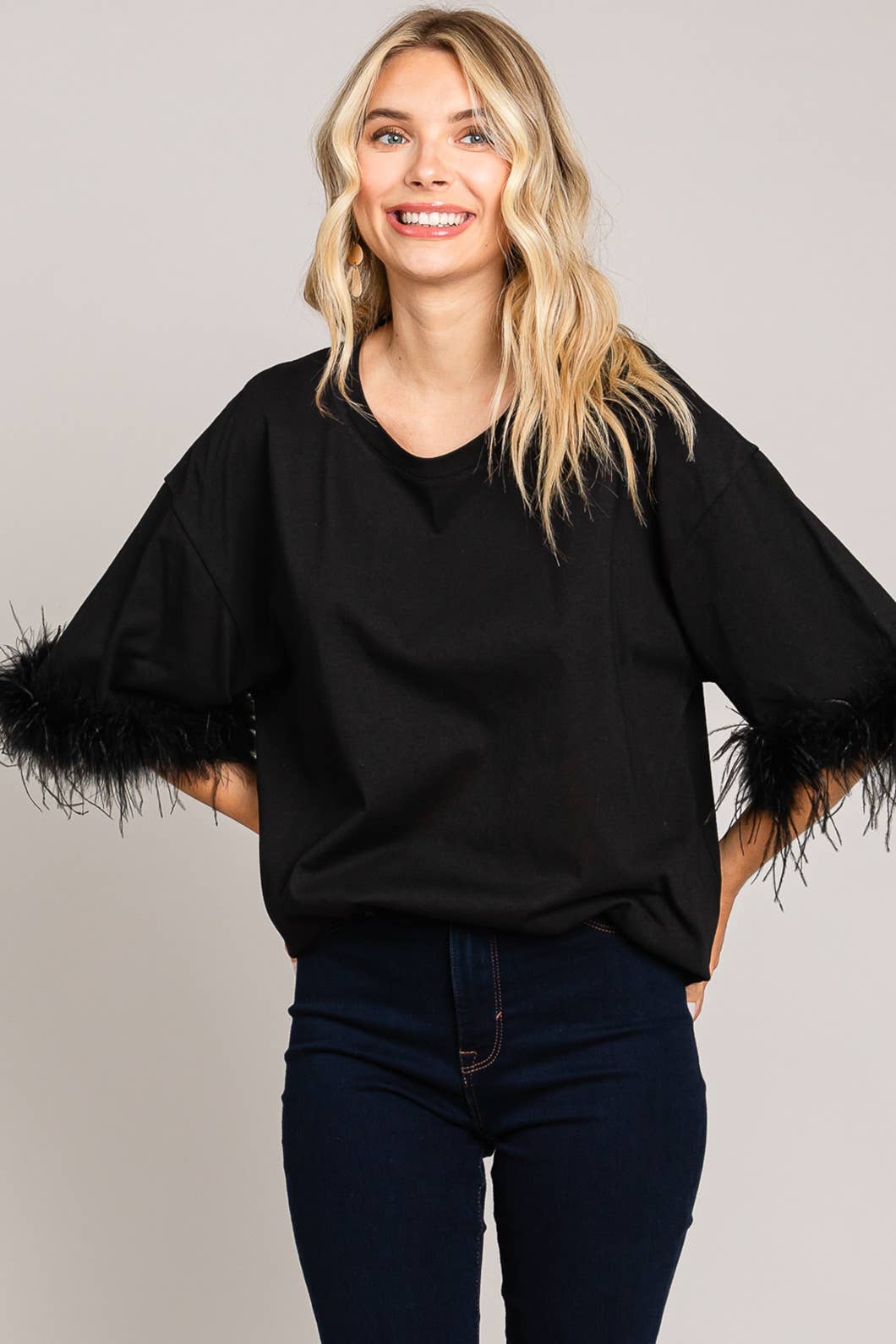 Faux Feather Sleeve Tee