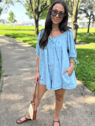 Petals & Picnics Mini Denim Romper