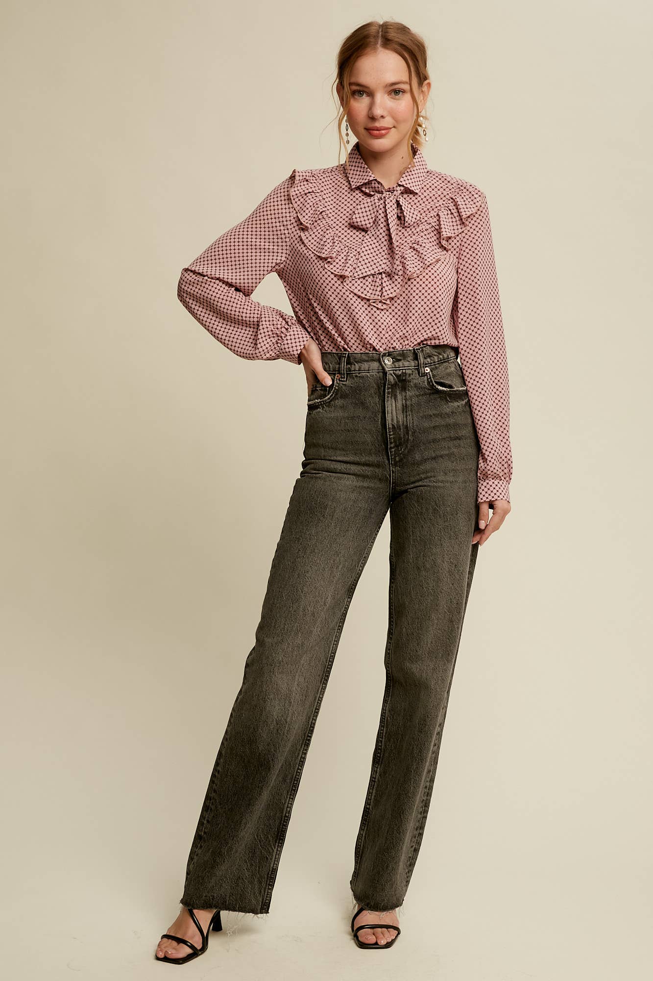 Raina Ruffle Tie-Neck Printed Blouse